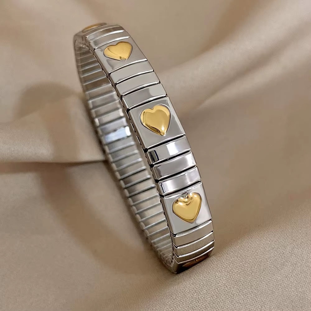 Waterproof Stainless Steel Bangles Bracelet 18K Plated Fashion Jewelry for Women Men Love Heart Flower Square Pattern Jewelry