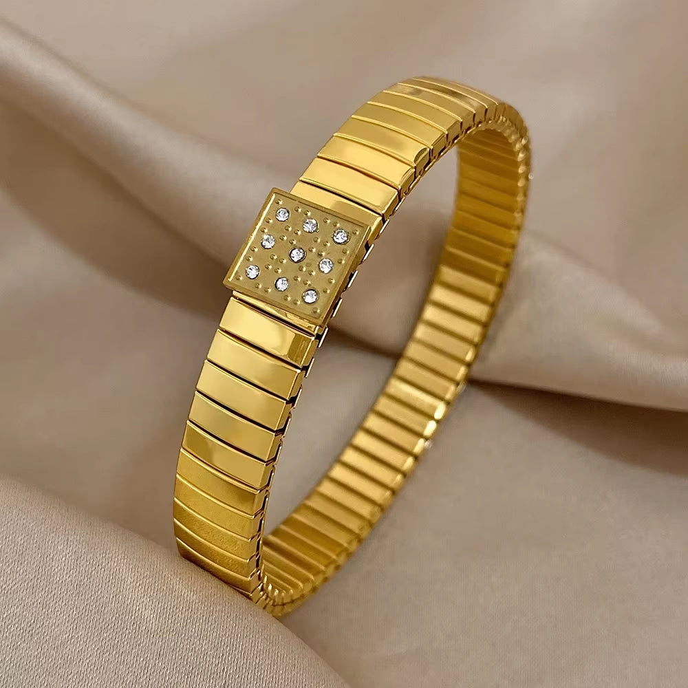 Waterproof Stainless Steel Bangles Bracelet 18K Plated Fashion Jewelry for Women Men Love Heart Flower Square Pattern Jewelry
