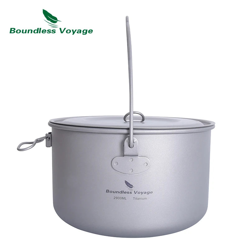 Titanium Pot Camping Cookware Hanging Soup Pot with Lid Outdoor Cooking Kit Lightweight Kitchen Ware Tableware