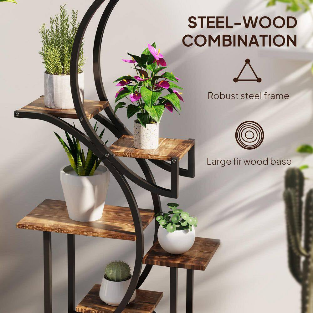 62 In. X 25 In. X 10 In. Indoor Steel Frame Carbonized Plant Stand, Kits and Accessories, S-Shaped, 8 Tier, Black