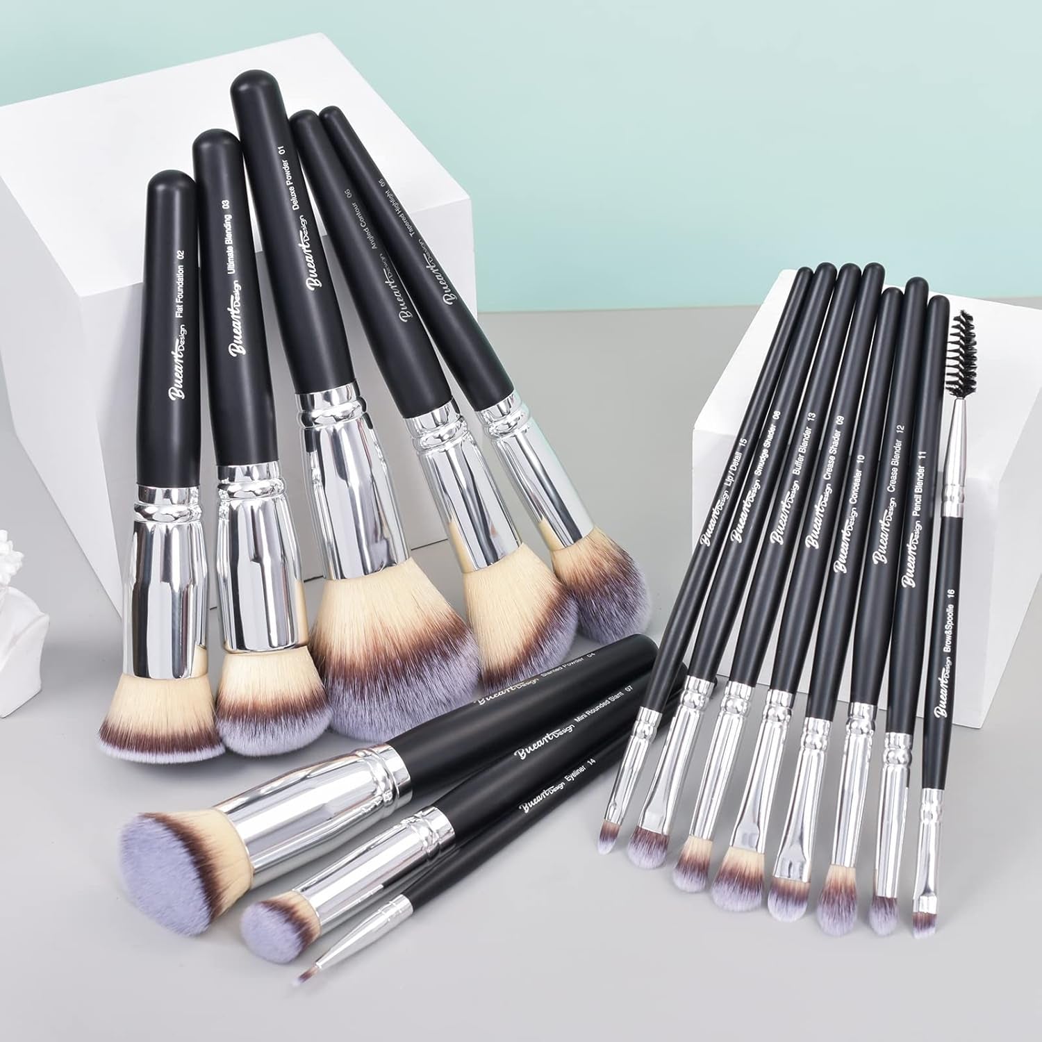 19Pcs ULTRA SOFT Black Labeled Makeup Brushes Set Contains Large Powder Flat Foundation Blending Blush Face Contour Concealers Brush (16Pcs Matte Black S)
