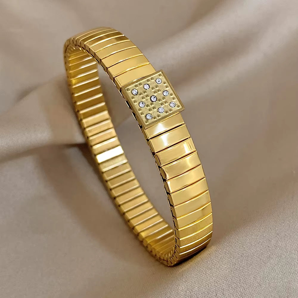 Waterproof Stainless Steel Bangles Bracelet 18K Plated Fashion Jewelry for Women Men Love Heart Flower Square Pattern Jewelry