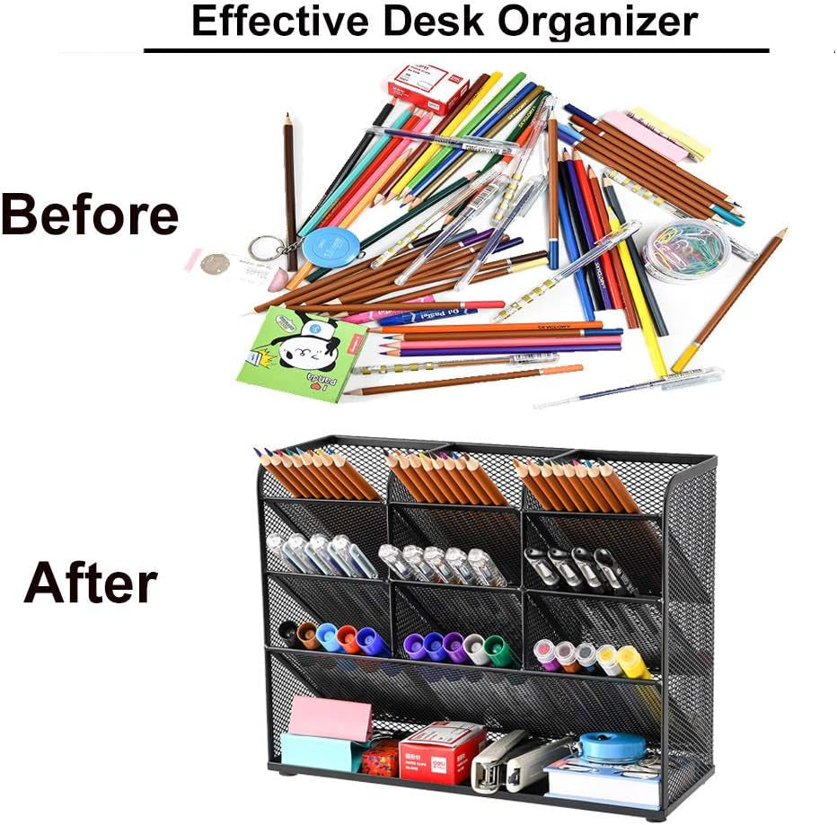 Mesh Desk Organizer, Multi-Functional Pen Holder, Desktop Stationary Organizer, Storage Rack for School Home Office Art Supplies (Mesh Pen Holder)