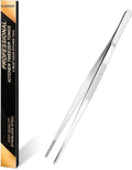 Kitchen Tweezers Stainless Steel Tongs with Precision Serrated Tips for Cooking and Medical (12 Inch Straight)