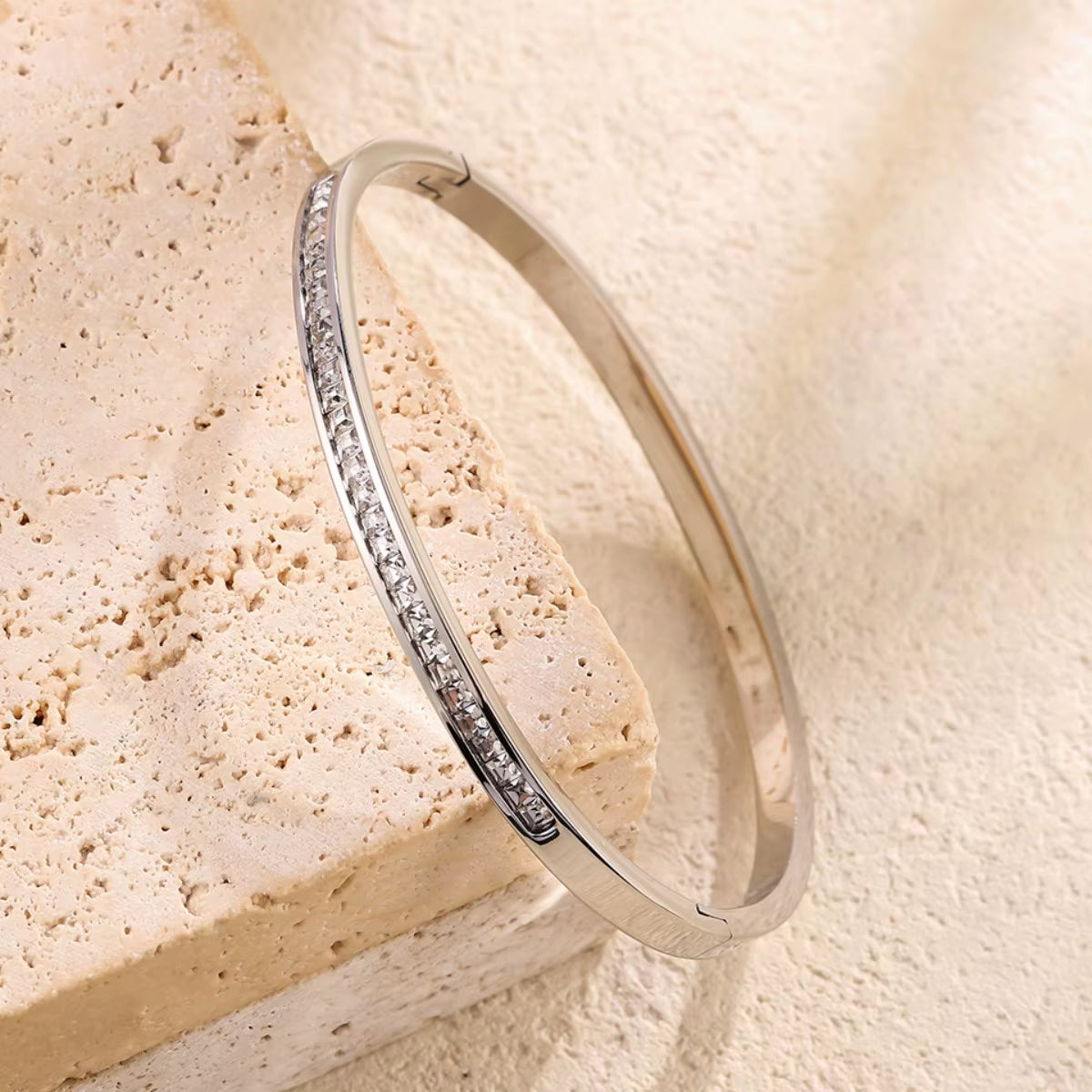 Yupsk 5Pcs/Set Silver Color Titanium Steel Bracelet for Couples Shiny Zircon Inlaid Stainless Steel Bangles Female Jewelry Gift