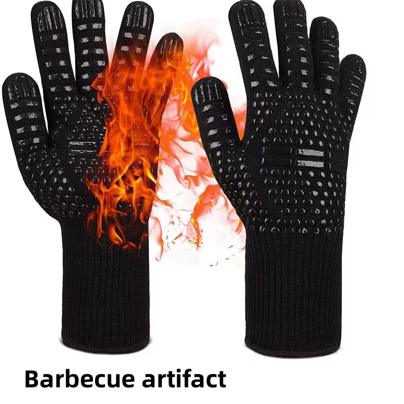 Heat Resistant BBQ Gloves 500-800 Degrees Non-Slip Silicone Insulation Microwave Gloves for Kitchen, Grill, Camping and Cookware