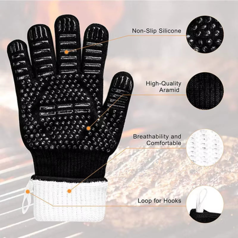 Heat Resistant BBQ Gloves 500-800 Degrees Non-Slip Silicone Insulation Microwave Gloves for Kitchen, Grill, Camping and Cookware