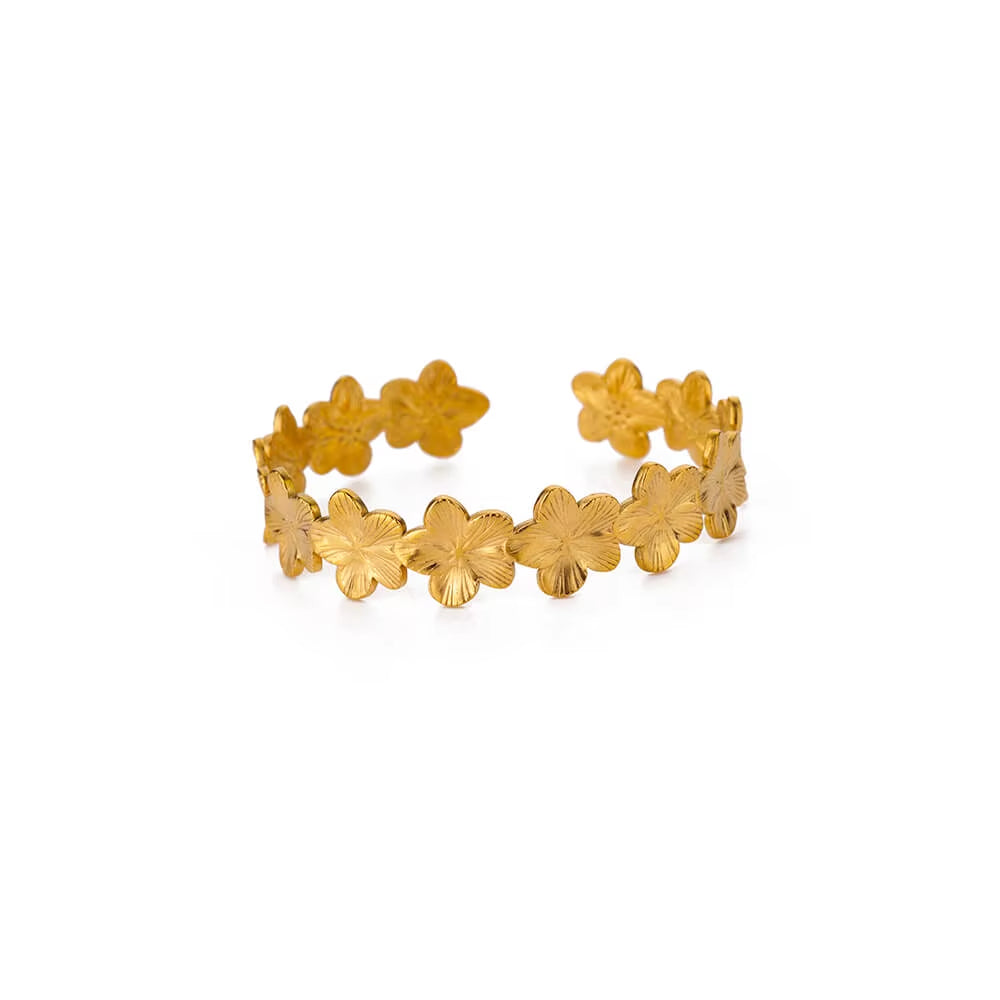 Flower Cuff Bracelet Bangle for Women Gold Color Flora Stainless Steel Bangles Casting Aesthetic Couple Wrist Jewelry Pulseras