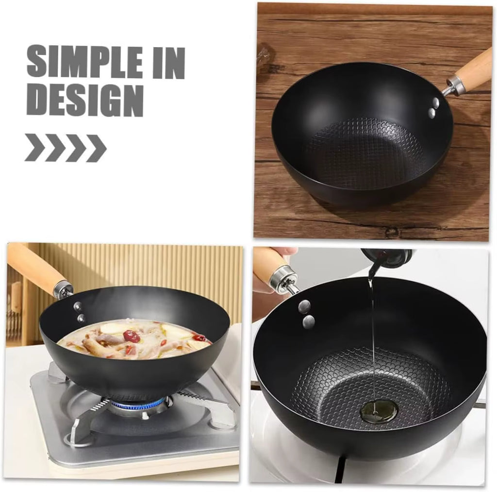 Uncoated Flat Bottom Wok Small Iron Wok for Stir-Fry Cooking Stove Induction Cookware Accessories Kitchen Supply