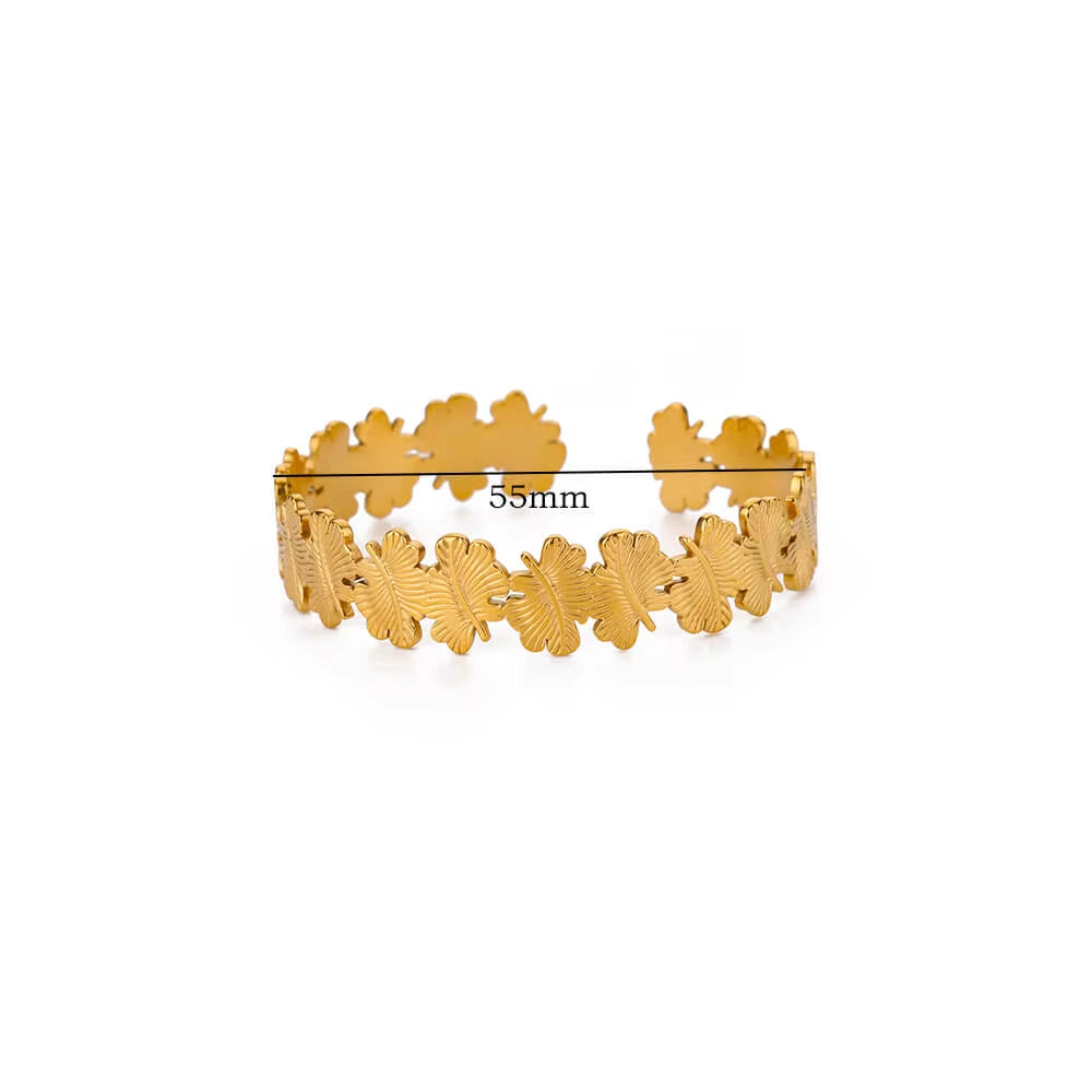 Flower Cuff Bracelet Bangle for Women Gold Color Flora Stainless Steel Bangles Casting Aesthetic Couple Wrist Jewelry Pulseras