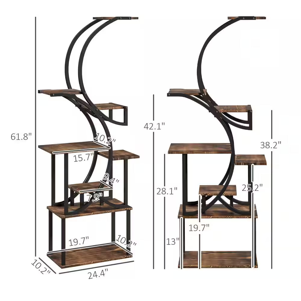 62 In. X 25 In. X 10 In. Indoor Steel Frame Carbonized Plant Stand, Kits and Accessories, S-Shaped, 8 Tier, Black