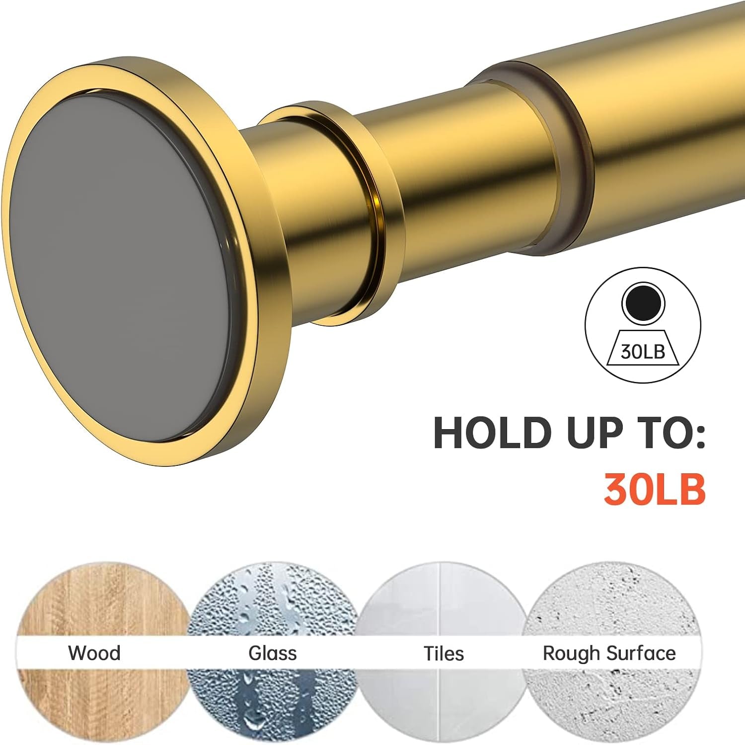 Industrial Shower Curtain Rod - Rustproof Non-Slip 43-72 Inches Tension Curtain Rod for Window or Bathroom, Sunglow Gold