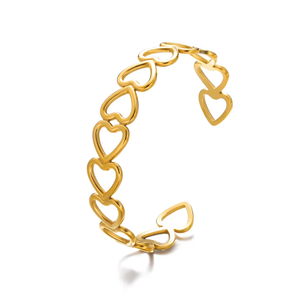Flower Cuff Bracelet Bangle for Women Gold Color Flora Stainless Steel Bangles Casting Aesthetic Couple Wrist Jewelry Pulseras