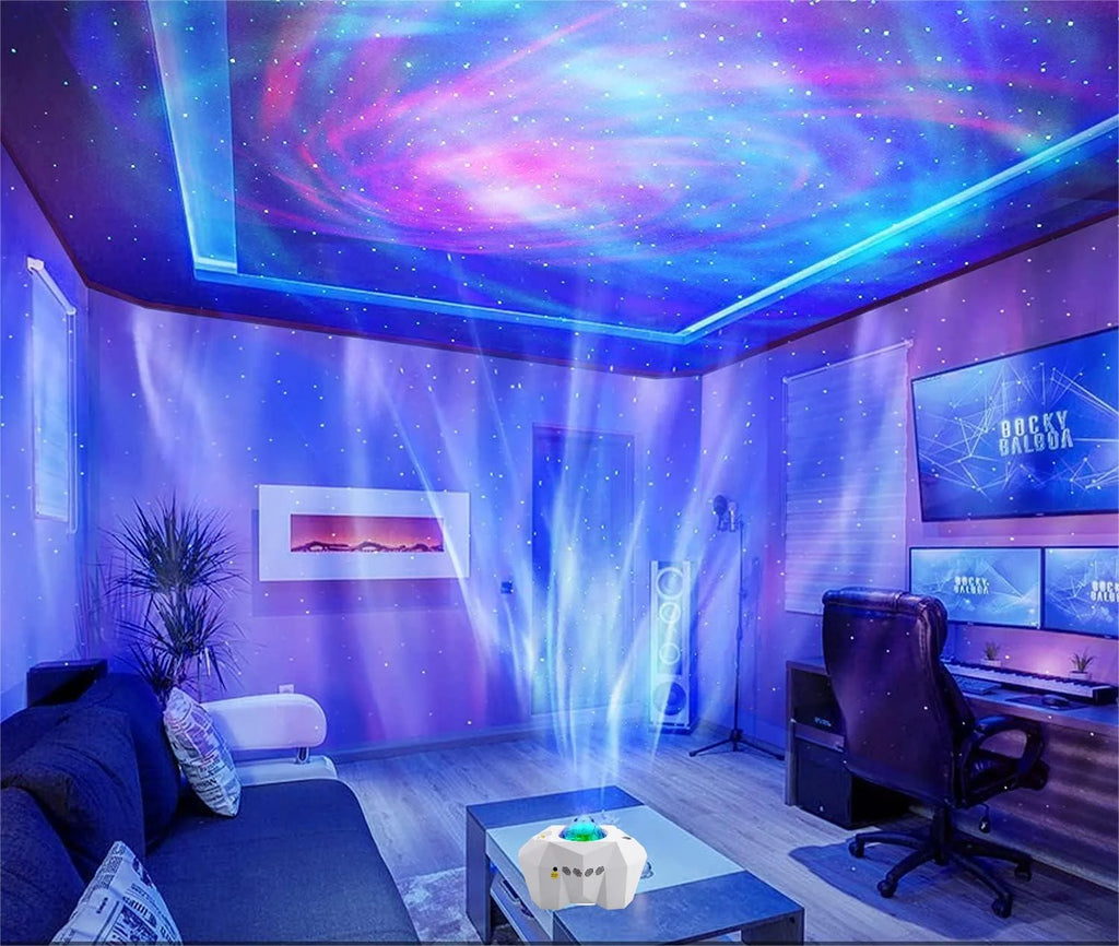 Star Projector with Bluetooth Speaker and Remote, Northern Lights Aurora Projector with Moon and Star