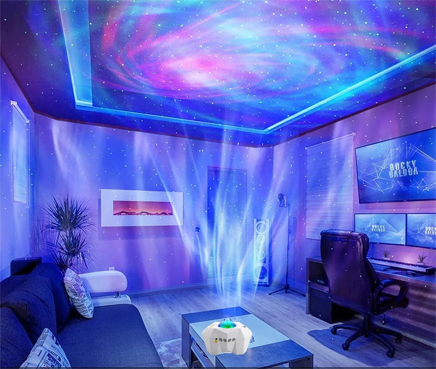 Star Projector with Bluetooth Speaker and Remote, Northern Lights Aurora Projector with Moon and Star