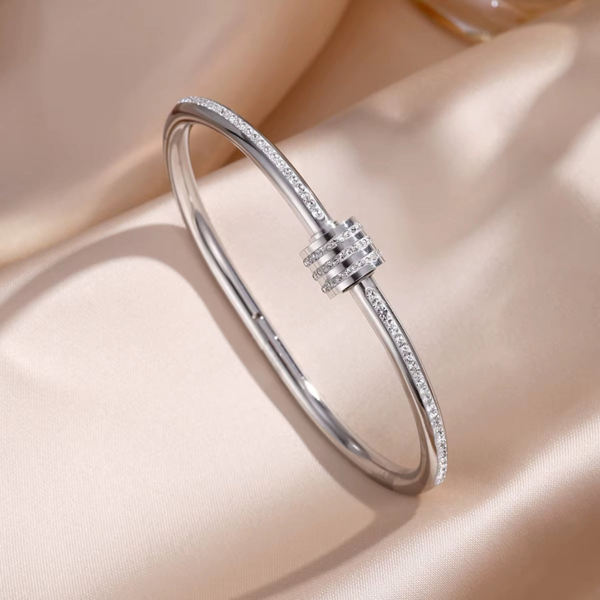 Yupsk 5Pcs/Set Silver Color Titanium Steel Bracelet for Couples Shiny Zircon Inlaid Stainless Steel Bangles Female Jewelry Gift