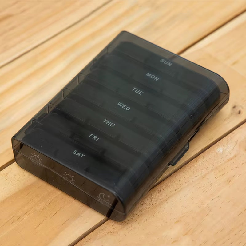 Weekly 21 Grids Pill Box Medicine Organizer Black Plastic PP Storage Box Container Portable Pill Case