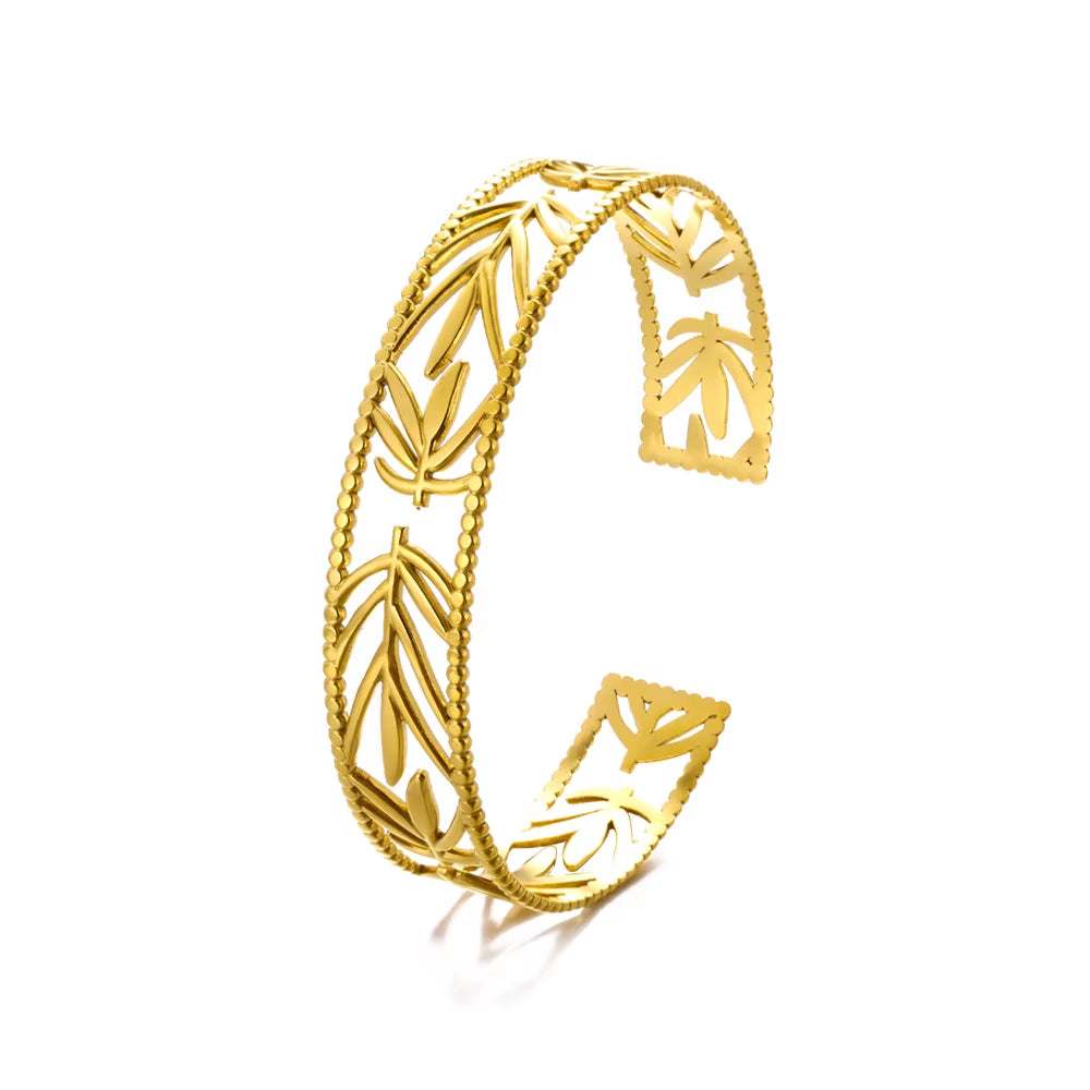Flower Cuff Bracelet Bangle for Women Gold Color Flora Stainless Steel Bangles Casting Aesthetic Couple Wrist Jewelry Pulseras