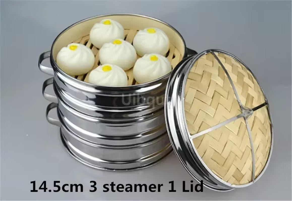 14 to 30Cm Stainless Steel Cookware Bamboo Steamer with Lid Chinese Kitchen Cookware for Cooking Fish Rise Pasta Vegetables Dim
