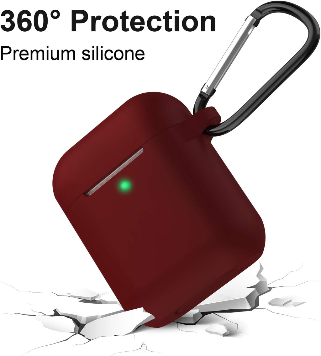 Silicone Case Compatible with Apple Airpods 1&2 Wireless and Wired Charging Case(Front LED Visible),Burgundy