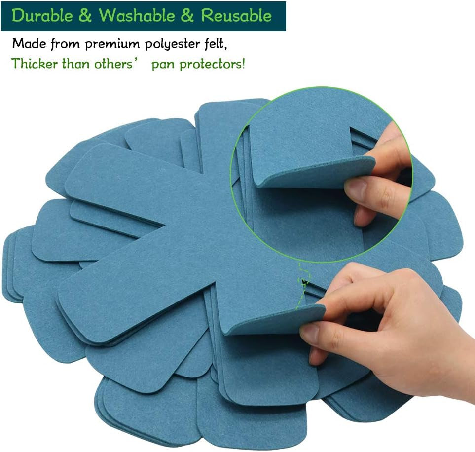 Pan Pot Protectors, Larger & Thicker Pan Protector Pads, 3 Different Sizes, 12 Pcs Pot Seperator Pads for Protecting and Stacking Your Cookware(Cyan)