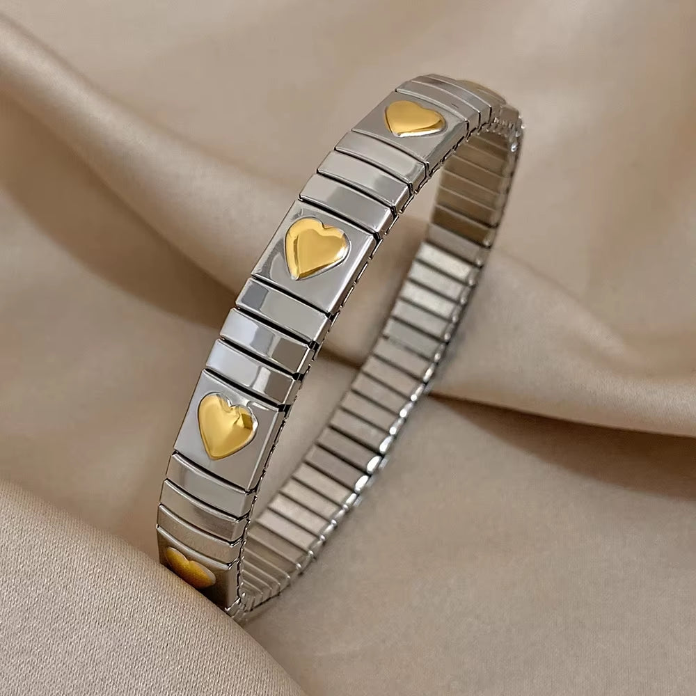 Waterproof Stainless Steel Bangles Bracelet 18K Plated Fashion Jewelry for Women Men Love Heart Flower Square Pattern Jewelry