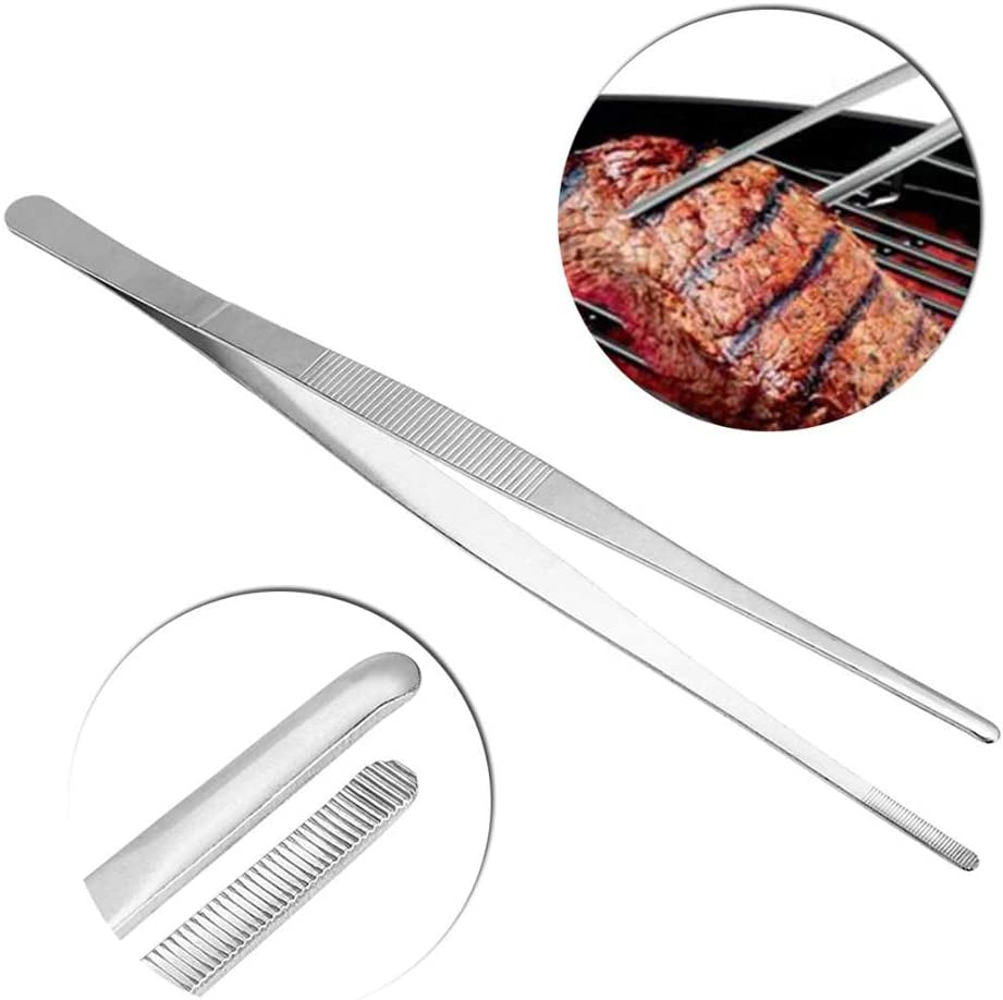 Kitchen Tweezers Stainless Steel Tongs with Precision Serrated Tips for Cooking and Medical (12 Inch Straight)