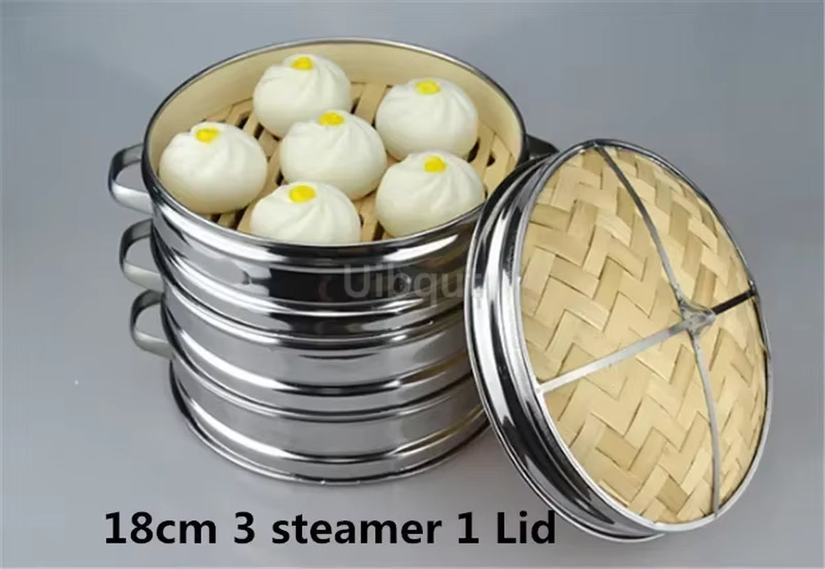 14 to 30Cm Stainless Steel Cookware Bamboo Steamer with Lid Chinese Kitchen Cookware for Cooking Fish Rise Pasta Vegetables Dim