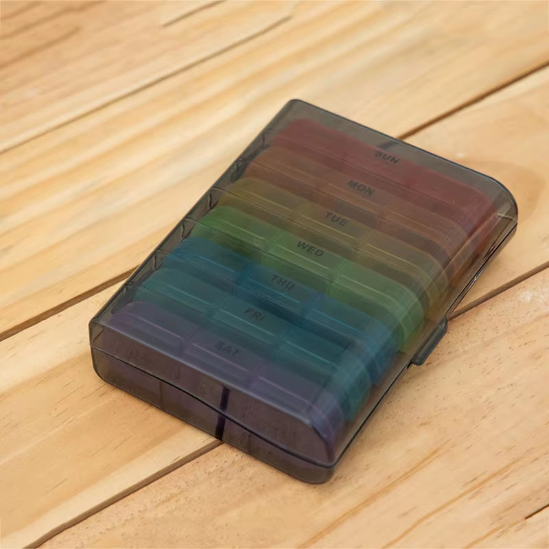 Weekly 21 Grids Pill Box Medicine Organizer Black Plastic PP Storage Box Container Portable Pill Case