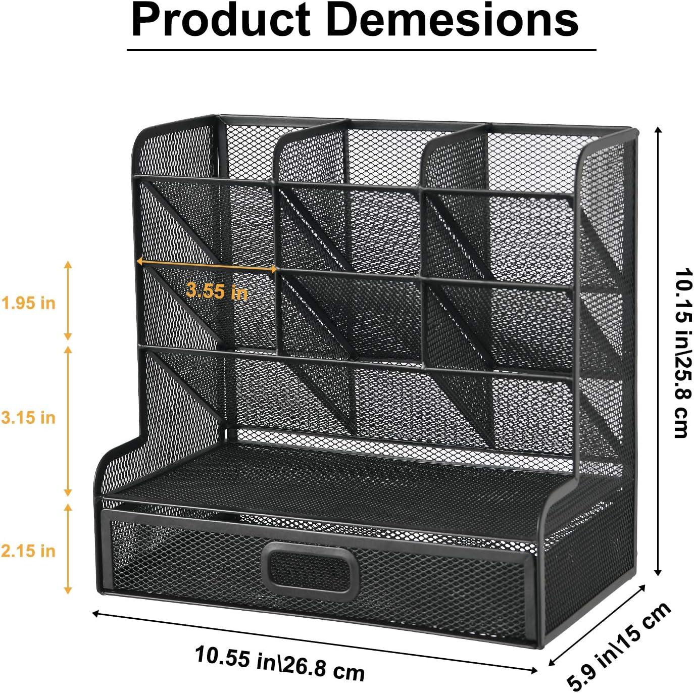 Mesh Pen Holder for Desk, Multi-Functional Pencil Organizer with Drawer, Desk Organizers and Accessories for Office Art Supplies (Large Black)