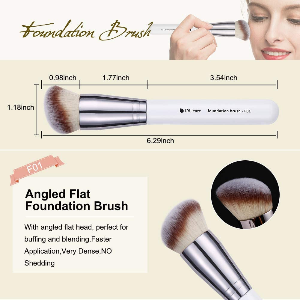 3Pcs Kabuki Makeup Brush Set, Foundation Contour Blush Concealer Brush, Travel Buffing Blending Brush for Liquid Cream Powder Face Makeup White