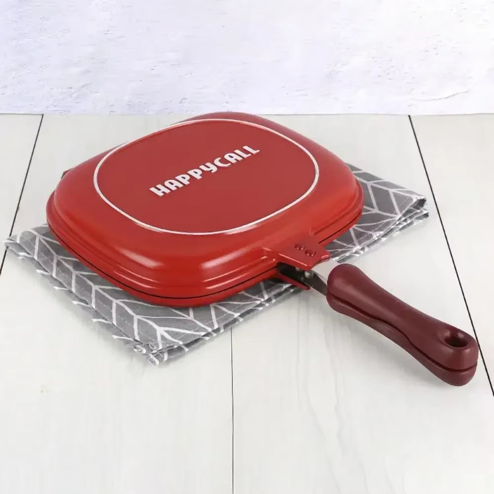 28/32Cm Double Side Grill Fry Pan Cookware Stainless Steel Double Face Pan Steak Fry Pan Kitchen Accessories Cooking Tool