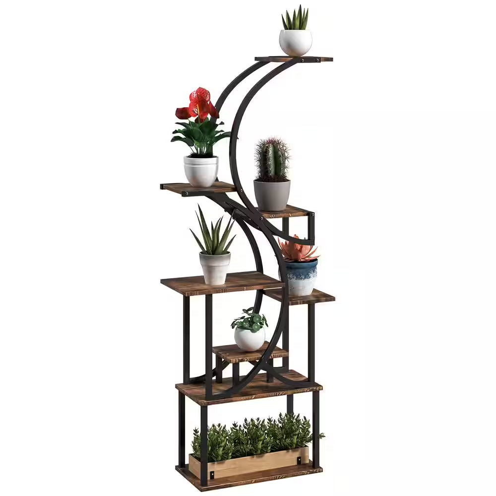 62 In. X 25 In. X 10 In. Indoor Steel Frame Carbonized Plant Stand, Kits and Accessories, S-Shaped, 8 Tier, Black