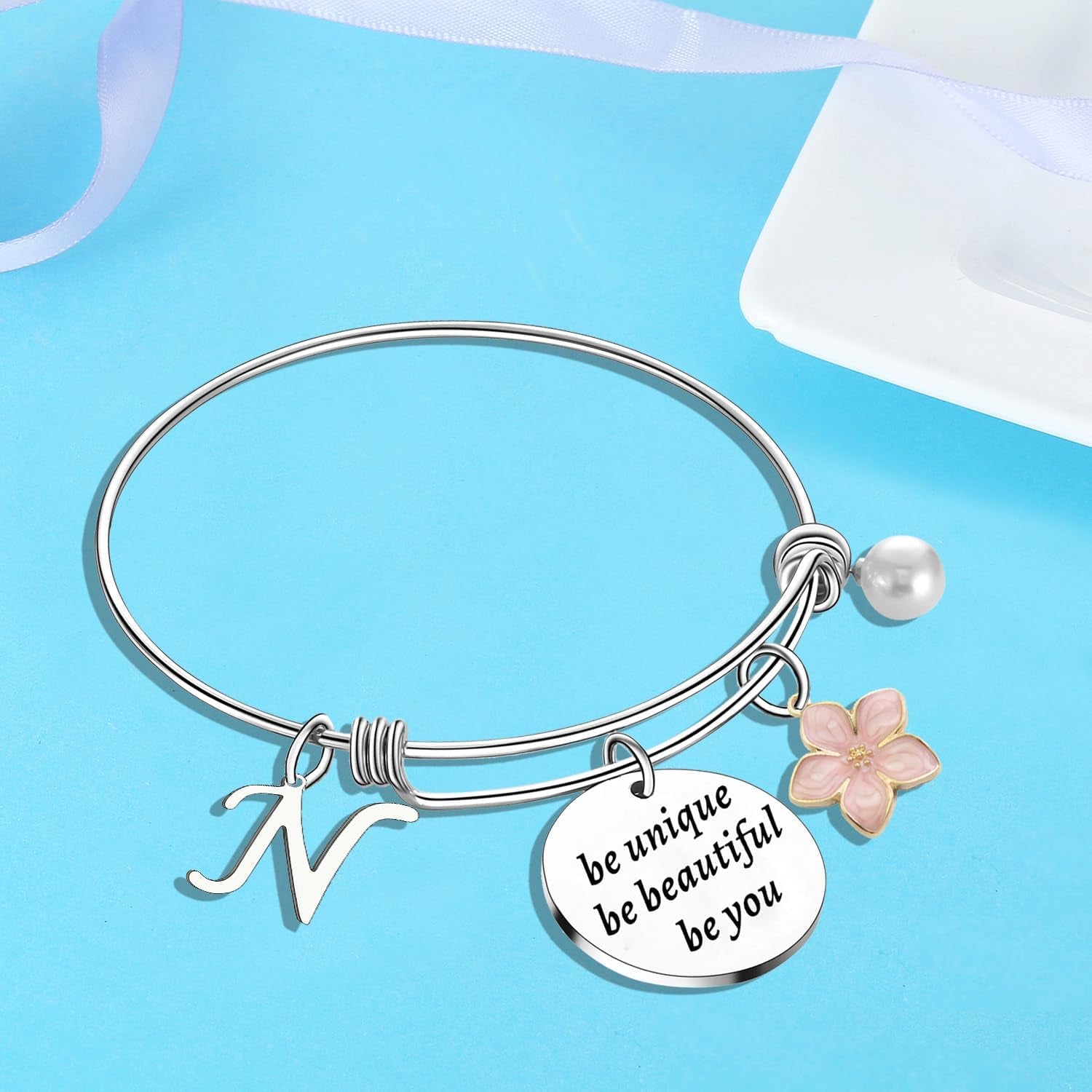 Initial Charm Bracelet Elephant Charm Bracelet Gifts for Women Inspirational Bangle 26 Letters Alphabet Bracelets Heart Jewelry Present