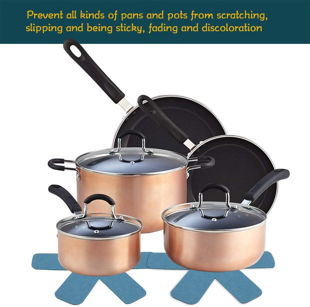 Pan Pot Protectors, Larger & Thicker Pan Protector Pads, 3 Different Sizes, 12 Pcs Pot Seperator Pads for Protecting and Stacking Your Cookware(Cyan)