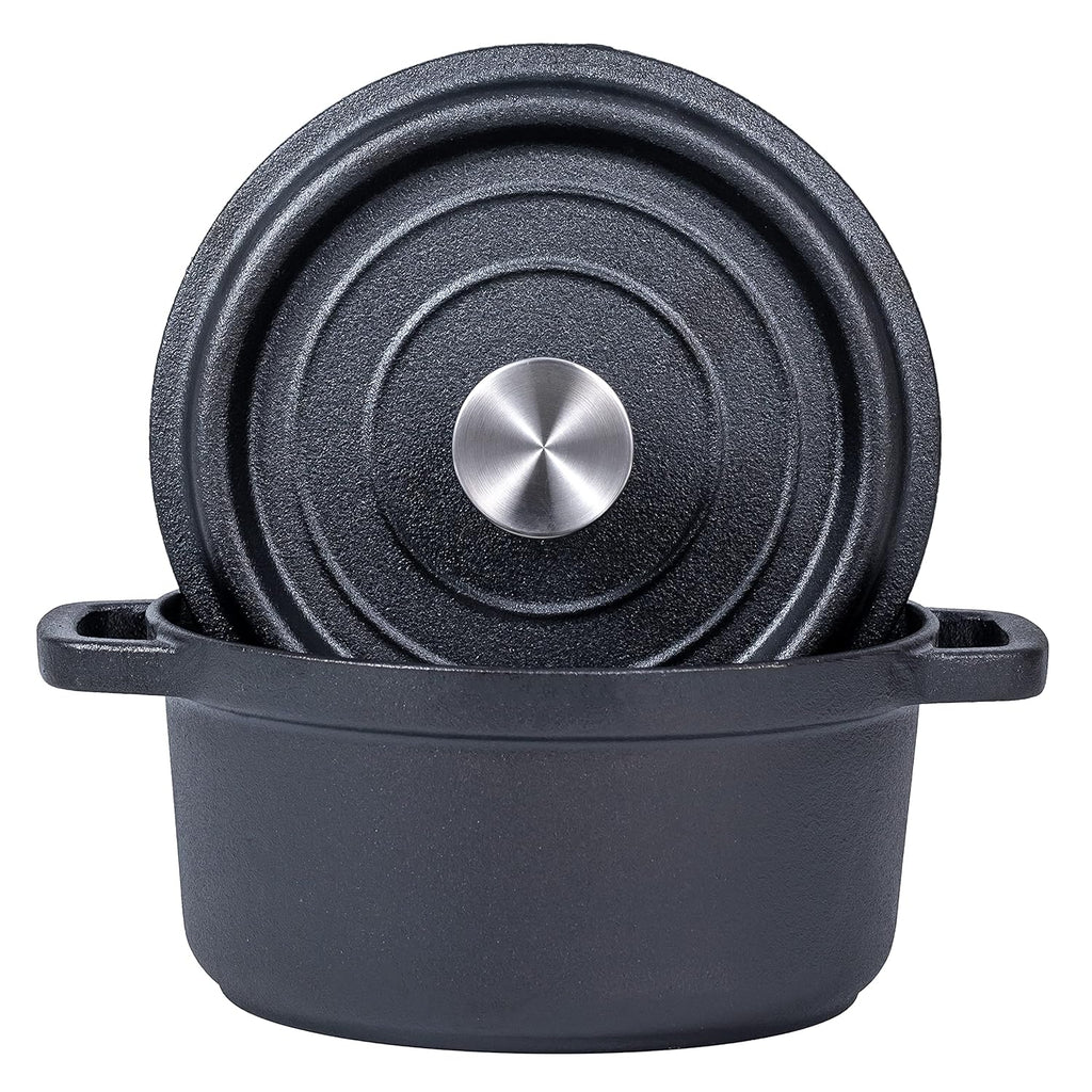5.2 Quart Pre-Seasoned Cast Iron Dutch Oven with Lid and Handles - Versatile Black Cast Iron Skillet - Shallow Cookware for Casseroles and Braising Dishes - Works with Induction Stovetops
