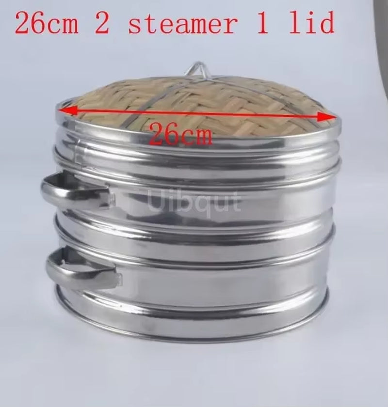 14 to 30Cm Stainless Steel Cookware Bamboo Steamer with Lid Chinese Kitchen Cookware for Cooking Fish Rise Pasta Vegetables Dim